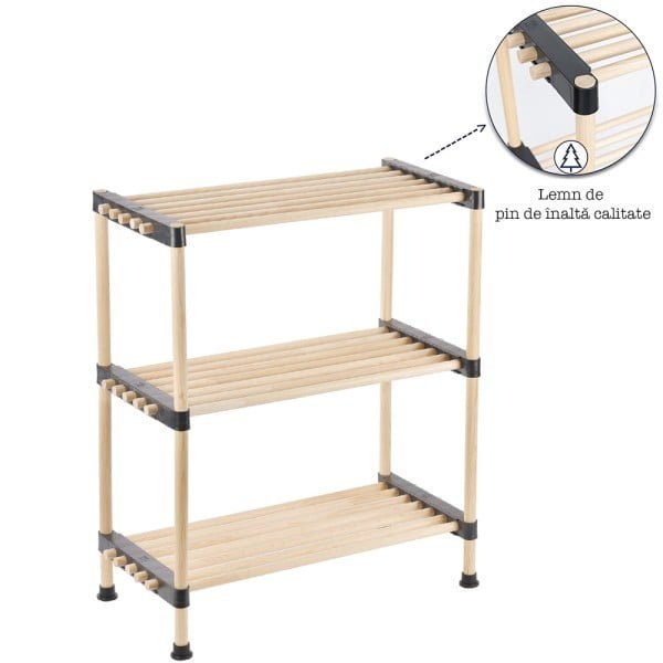 Raft modular universal, Quasar & Co.®, etajera 3 polite, lemn, 56 x 28 x 66 cm, natur - imagine 3