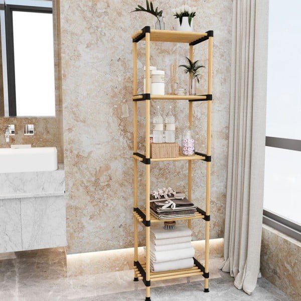 Raft modular universal, Quasar & Co.®, etajera 5 polite, lemn, 34 x 28 x 138 cm, natur - imagine 7