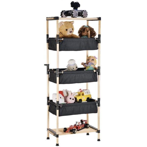 Raft modular universal, Quasar & Co.®, etajera cu 2 polite si 3 compartimente, lemn, 50 x 28 x 120 cm, natur - imagine 5