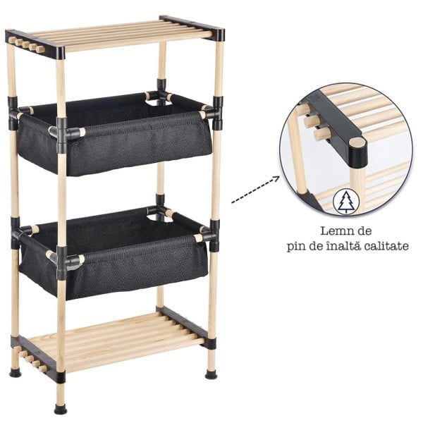 Raft modular universal, Quasar & Co.®, etajera cu 2 polite si 2 compartimente, lemn, 50 x 28 x 89 cm, natur - imagine 4