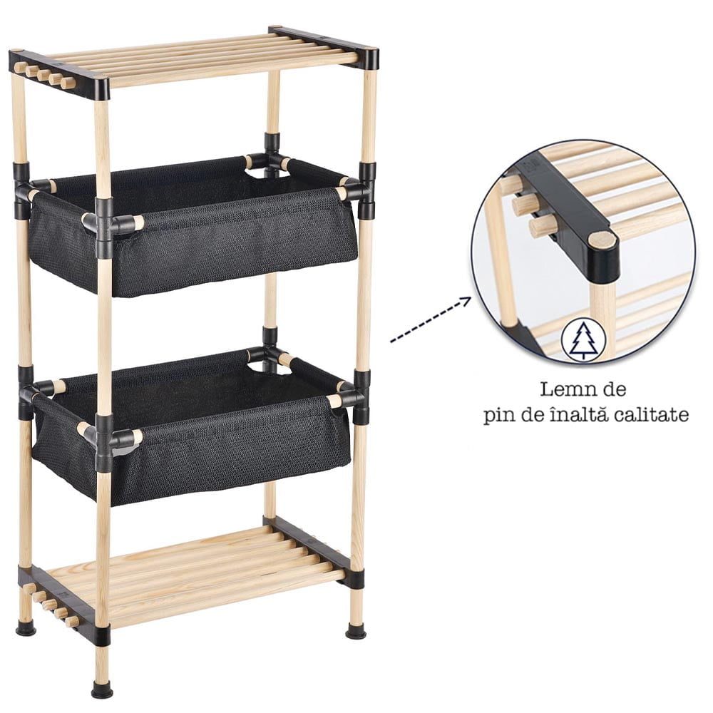 Raft modular universal, Quasar & Co.®, etajera cu 2 polite si 2 compartimente, lemn, 50 x 28 x 89 cm, natur 4 Raft modular universal, Quasar & Co.®, etajera cu 2 polite si 2 compartimente, lemn, 50 x 28 x 89 cm, natur 4