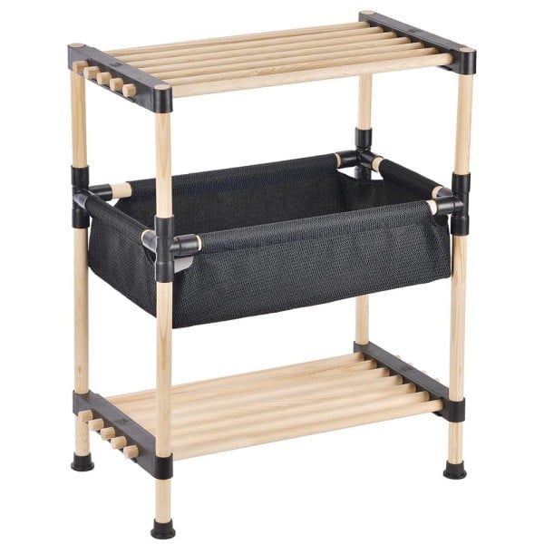 Raft modular universal, Quasar & Co.®, etajera cu 2 polite si 1 compartiment, lemn, 50 x 28 x 59 cm, natur - imagine 1
