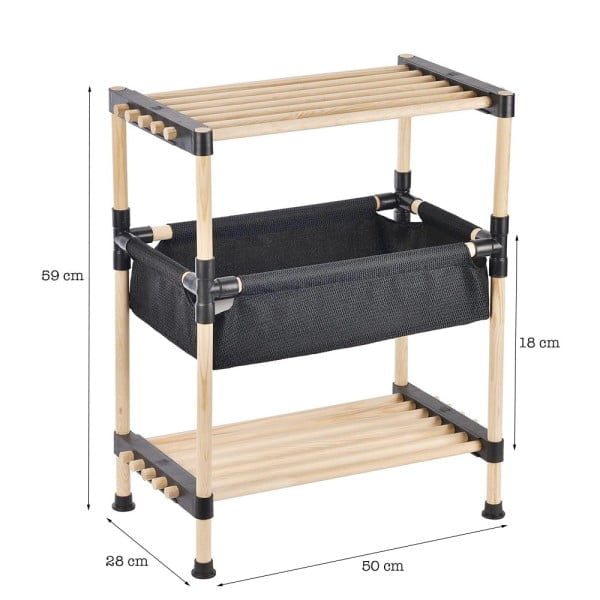 Raft modular universal, Quasar & Co.®, etajera cu 2 polite si 1 compartiment, lemn, 50 x 28 x 59 cm, natur - imagine 2