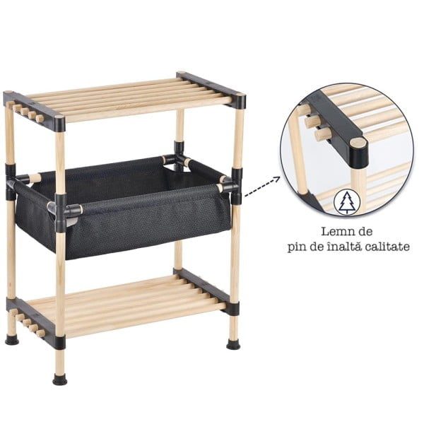 Raft modular universal, Quasar & Co.®, etajera cu 2 polite si 1 compartiment, lemn, 50 x 28 x 59 cm, natur - imagine 3
