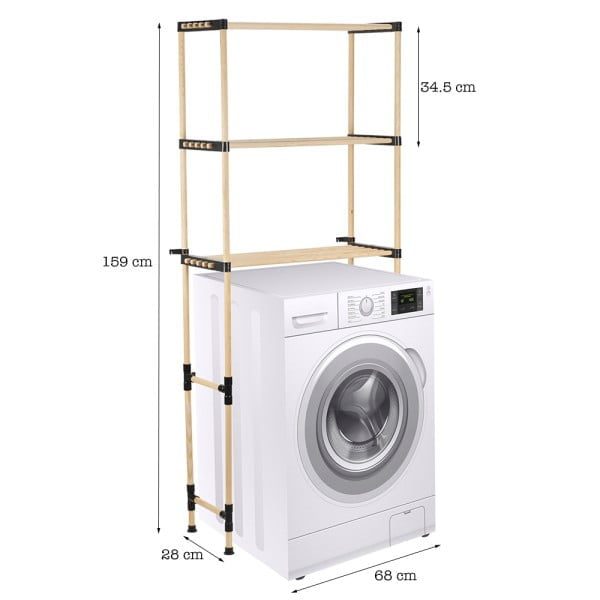 Raft modular universal, Quasar & Co.®, etajera cu 3 polite peste masina de spalat, lemn, 68 x 28 x 159 cm, natur - imagine 2