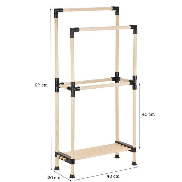 Raft modular universal, Quasar & Co.®, etajera cu 1 polita si suport uscare, lemn, 48 x 20 x 97 cm, natur - imagine 2