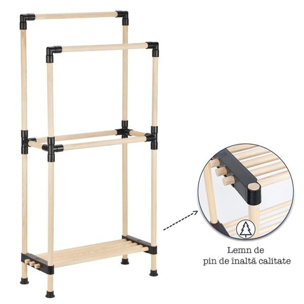 Raft modular universal, Quasar & Co.®, etajera cu 1 polita si suport uscare, lemn, 48 x 20 x 97 cm, natur - imagine 3