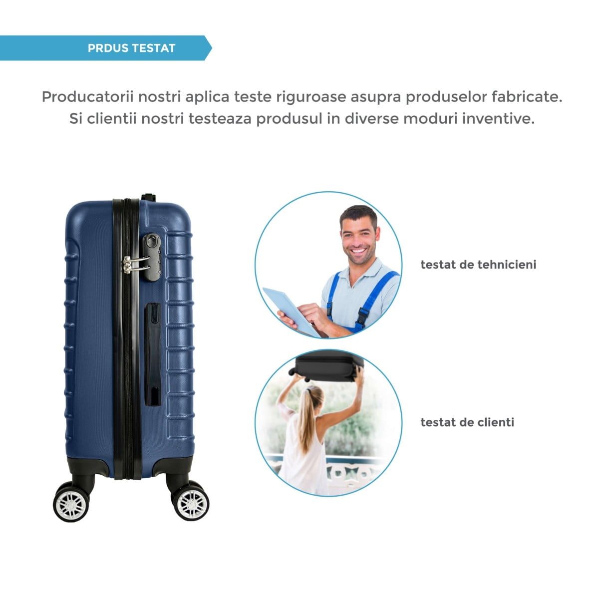 Set 3 trolere, Quasar & Co.®, Model Compatible Air, ABS, bleumarin, Mic/Mediu/Mare 10