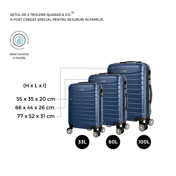 Set 3 trolere, Quasar & Co.®, Model Compatible Air, ABS, bleumarin, Mic/Mediu/Mare - imagine 3