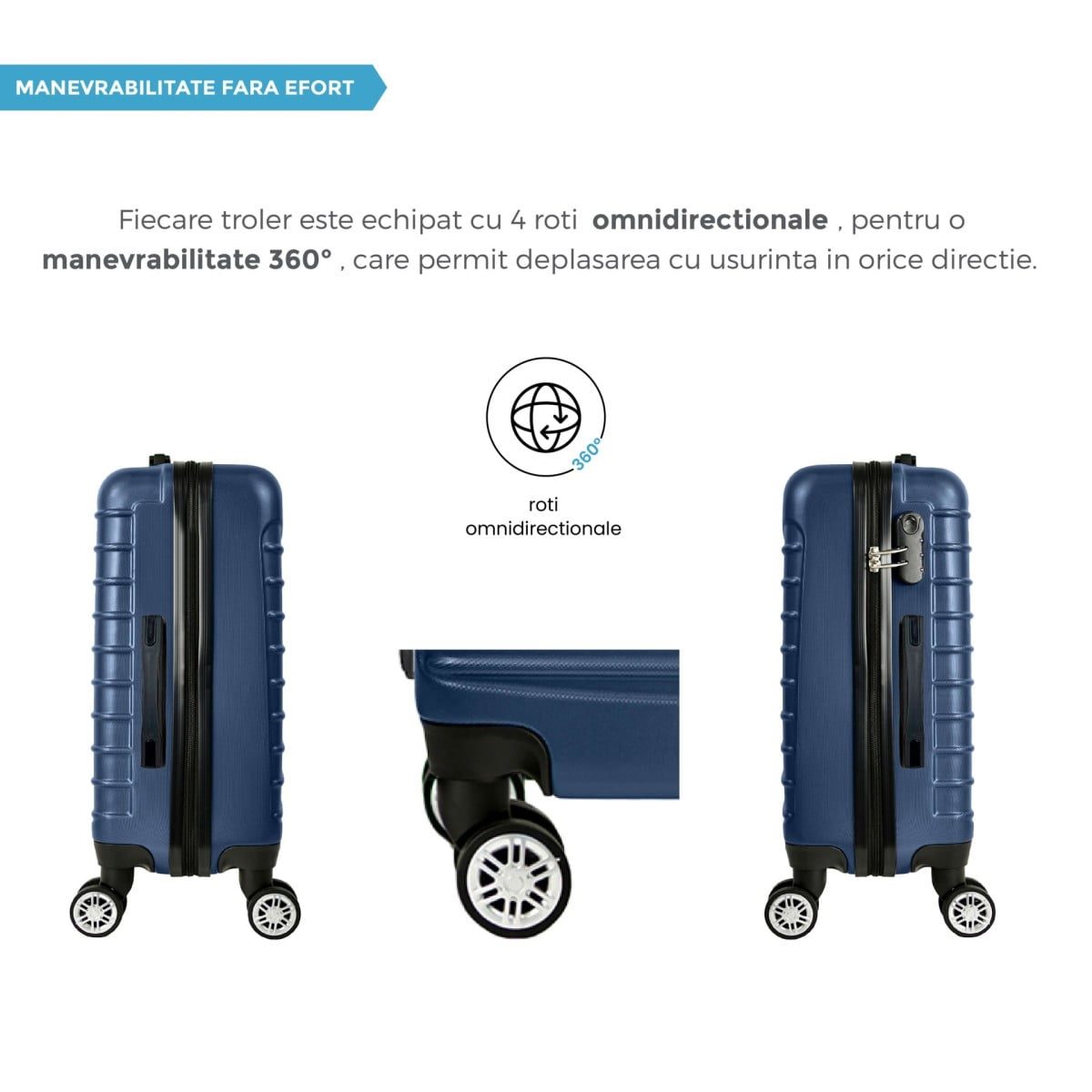 Set 3 trolere, Quasar & Co.®, Model Compatible Air, ABS, bleumarin, Mic/Mediu/Mare 4