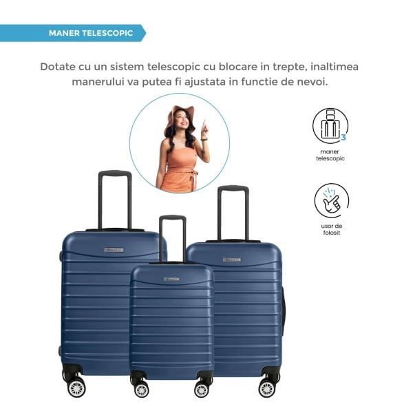 Set 3 trolere, Quasar & Co.®, Model Compatible Air, ABS, bleumarin, Mic/Mediu/Mare - imagine 9