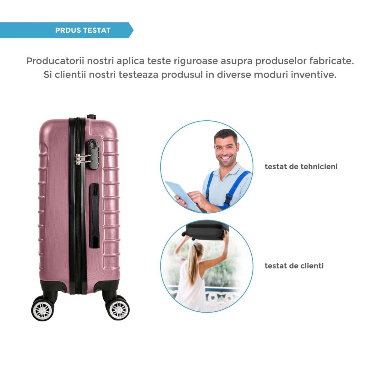 Set 3 trolere, Quasar & Co.®, Model Compatible Air, ABS, roz pudrat, Mic/Mediu/Mare 10
