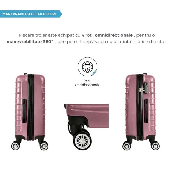 Set 3 trolere, Quasar & Co.®, Model Compatible Air, ABS, roz pudrat, Mic/Mediu/Mare - imagine 4