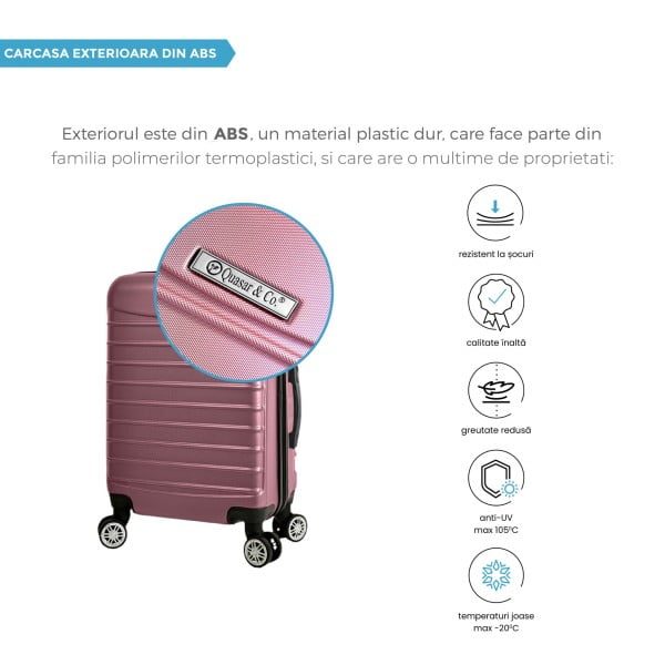 Set 3 trolere, Quasar & Co.®, Model Compatible Air, ABS, roz pudrat, Mic/Mediu/Mare - imagine 5