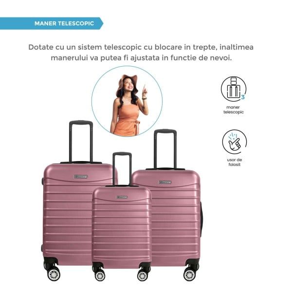 Set 3 trolere, Quasar & Co.®, Model Compatible Air, ABS, roz pudrat, Mic/Mediu/Mare - imagine 9