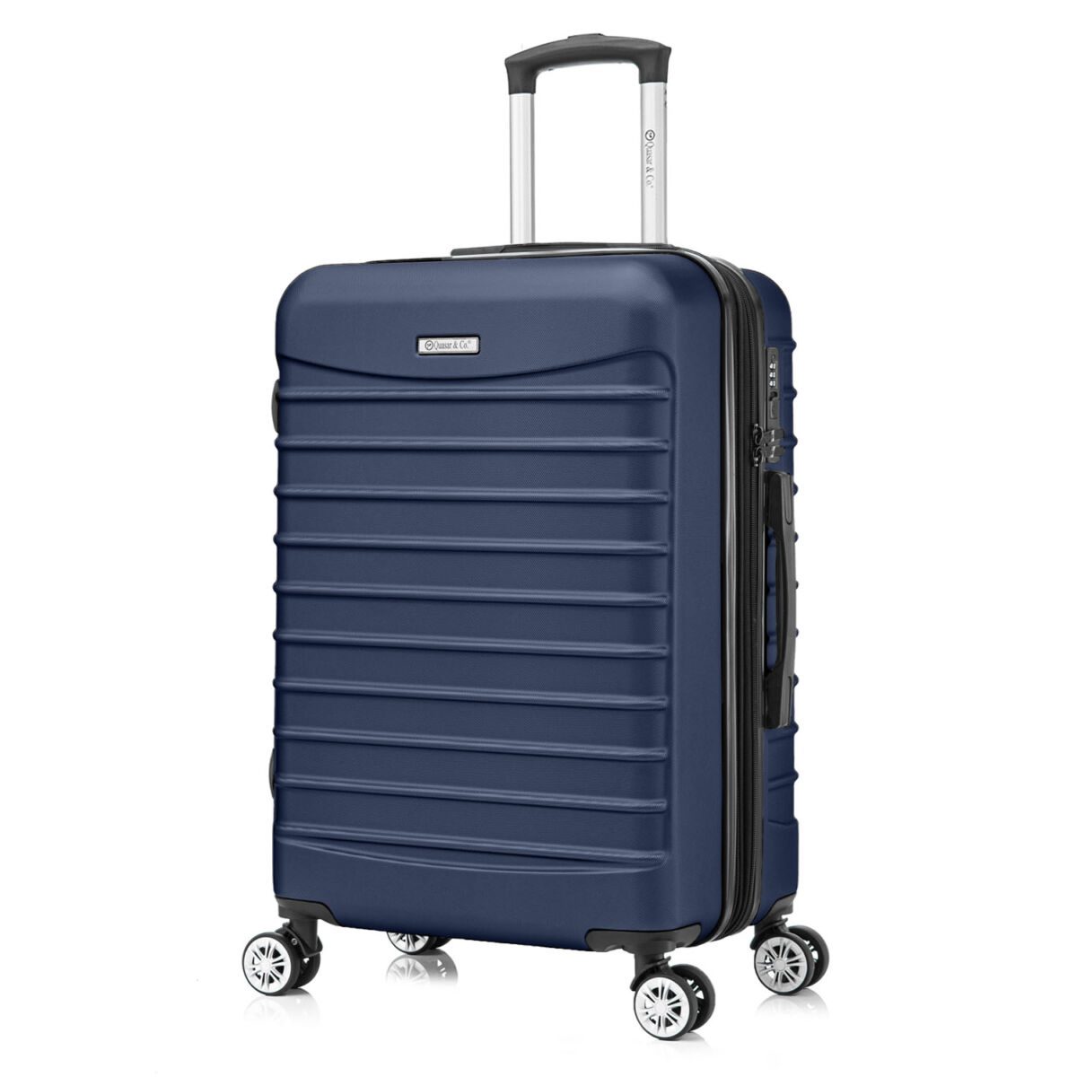 Troler Mare, Quasar & Co.®, Model Line, 4 roti duble cu rotatie 360°, maner telescopic, cifru, 77 x 52 x 31 cm, ABS, bleumarin 2