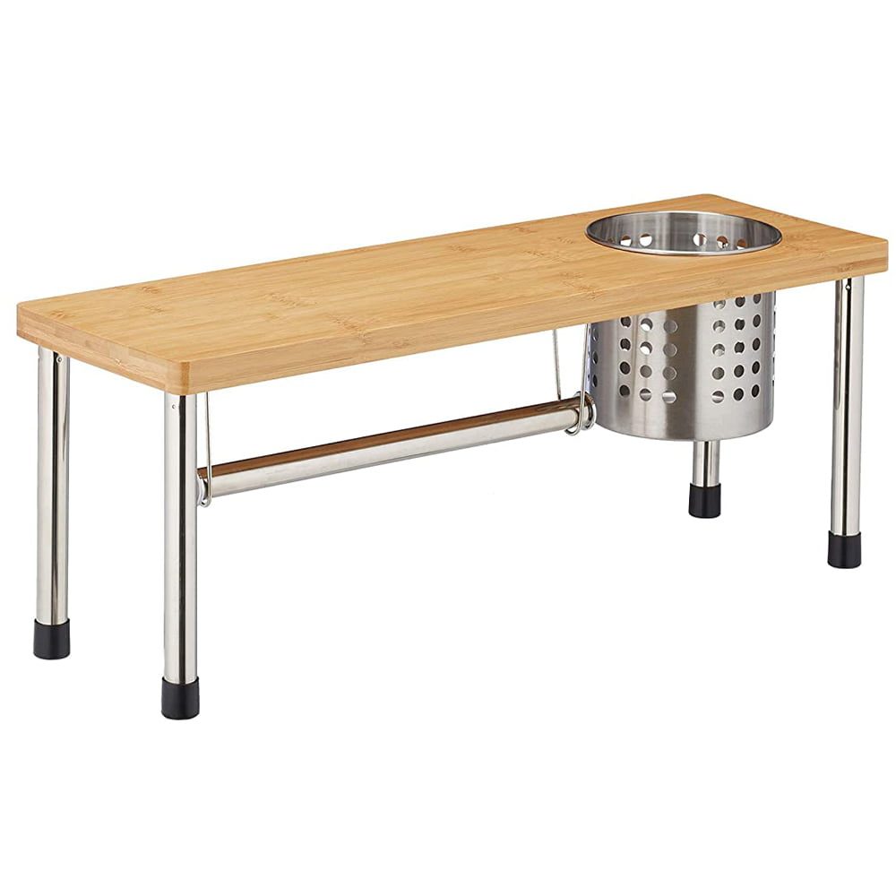 Raft bucatarie cu suport tacamuri si rola hartie, Quasar & Co.®, inox/bambus, 55 x 20 x 20 cm, natur-argintiu 2
