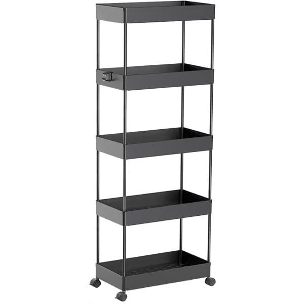 Etajera cu 5 polite, Quasar & Co.®, dreptunghiulara, cu roti, ABS/metal, 40 x 22 x 116 cm, negru - imagine 1