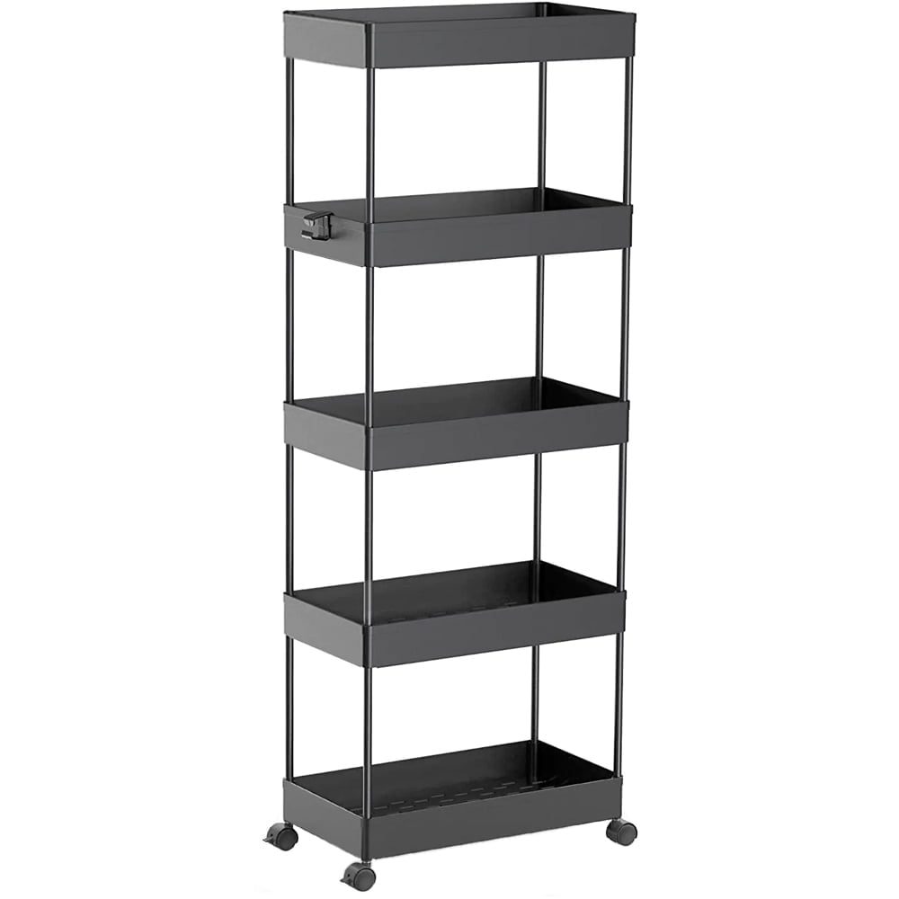 Etajera cu 5 polite, Quasar & Co.®, dreptunghiulara, cu roti, ABS/metal, 40 x 22 x 116 cm, negru