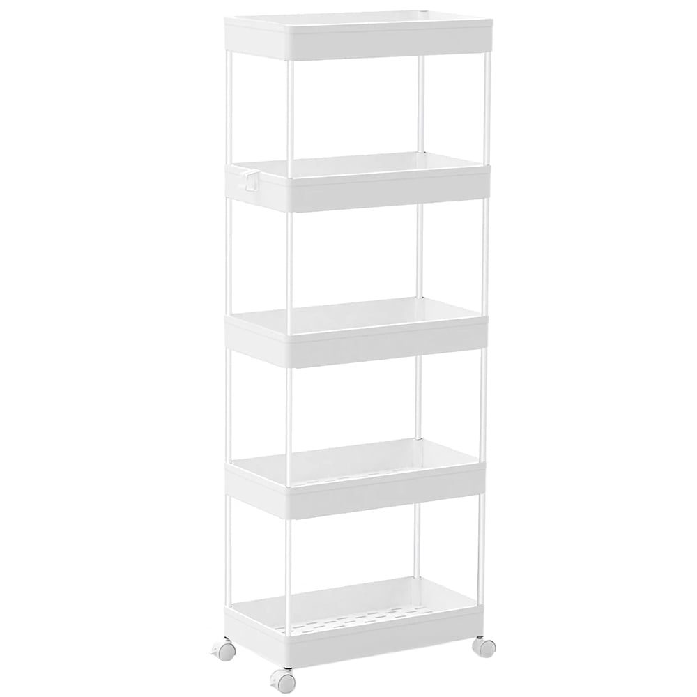 Raft universal depozitare, Quasar & Co.®, cu roti, 5 polite, dreptunghiular, 40 x 22 x 116 cm, ABS/metal, alb
