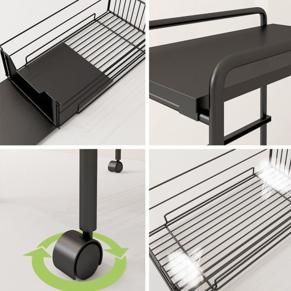 Raft depozitare pentru baie, Quasar & Co.®, cu roti, 3 polite, dreptunghiular, 24x36x64 cm, metal, negru - imagine 4