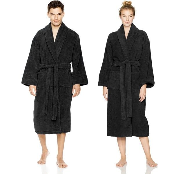 Set Halat de baie si prosop, Quasar & Co., 100% bumbac, halat baie gros, 1.1 kg, prosop de fata, 50 x 90 cm, negru, L/XL - imagine 5