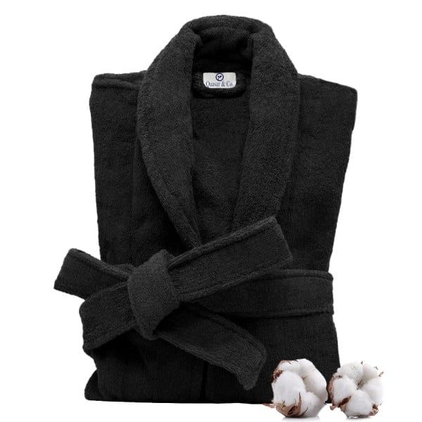 Halat de baie Quasar & Co.®, 550 g/mp, hotel quality, unisex, 100% bumbac, L/XL, negru - imagine 4