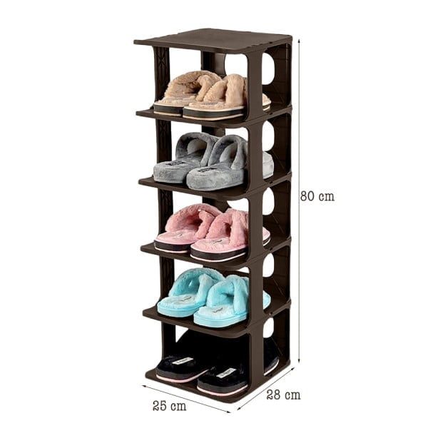 Set 2 rafturi universale, Quasar & Co.®, etajere cu 6 polite, pretabil incaltaminte, polipropilena, 80 x 28 x 25 cm, maro - imagine 3