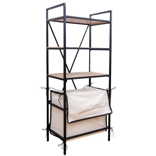 Raft universal, Quasar & Co.®, etajera cu 3 polite si cos de rufe, metal/lemn, 50 x 33 x 123.5 cm, negru - imagine 1