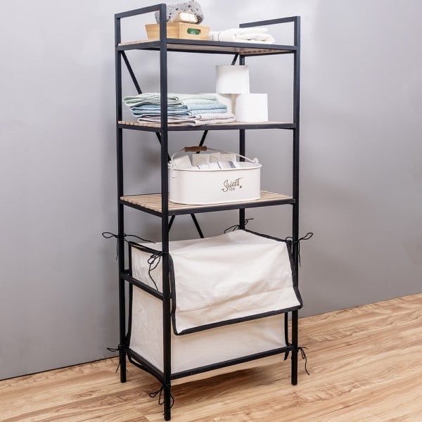 Raft universal, Quasar & Co.®, etajera cu 3 polite si cos de rufe, metal/lemn, 50 x 33 x 123.5 cm, negru - imagine 3