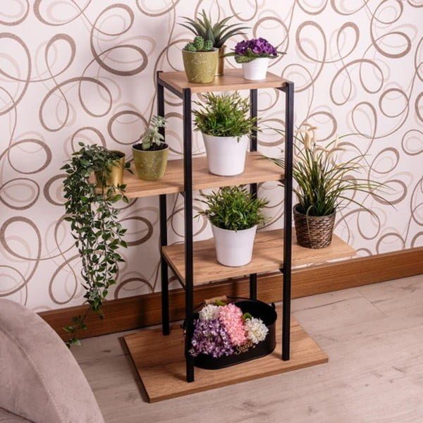 Raft universal, Quasar & Co.®, etajera 4 polite, metal/lemn, 35 x 29 x 99 cm, negru - imagine 3