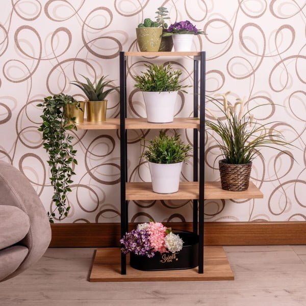 Raft universal, Quasar & Co.®, etajera 4 polite, metal/lemn, 35 x 29 x 99 cm, negru - imagine 5