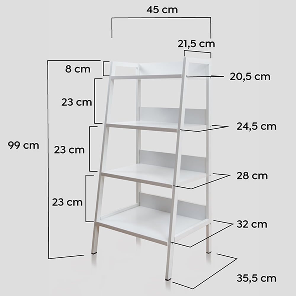 Raft universal, Quasar & Co.®, etajera 4 polite, lemn, 45 x 20.5-35.5 x 99 cm, alb 2
