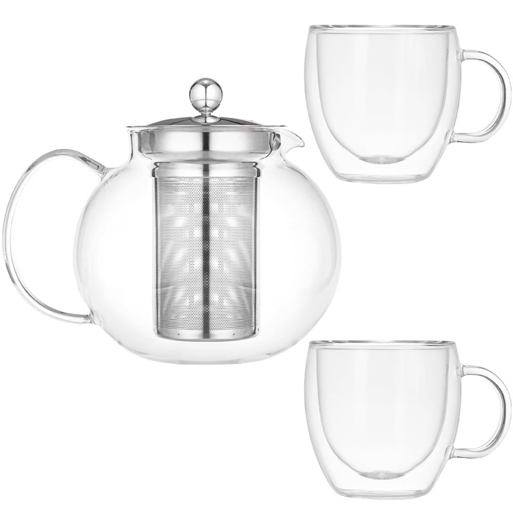 Set ceainic cu 2 cani, Quasar & Co.®, Relax, cu infuzor, capac si 2 cani cu pereti dubli, 650 ml/2 x 250 ml, transparent 2