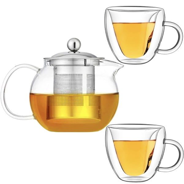 Set ceainic cu 2 cani, Quasar & Co.®, Love, cu infuzor, capac si 2 cani inima cu pereti dubli, 650 ml/2 x 250 ml, transparent - imagine 3