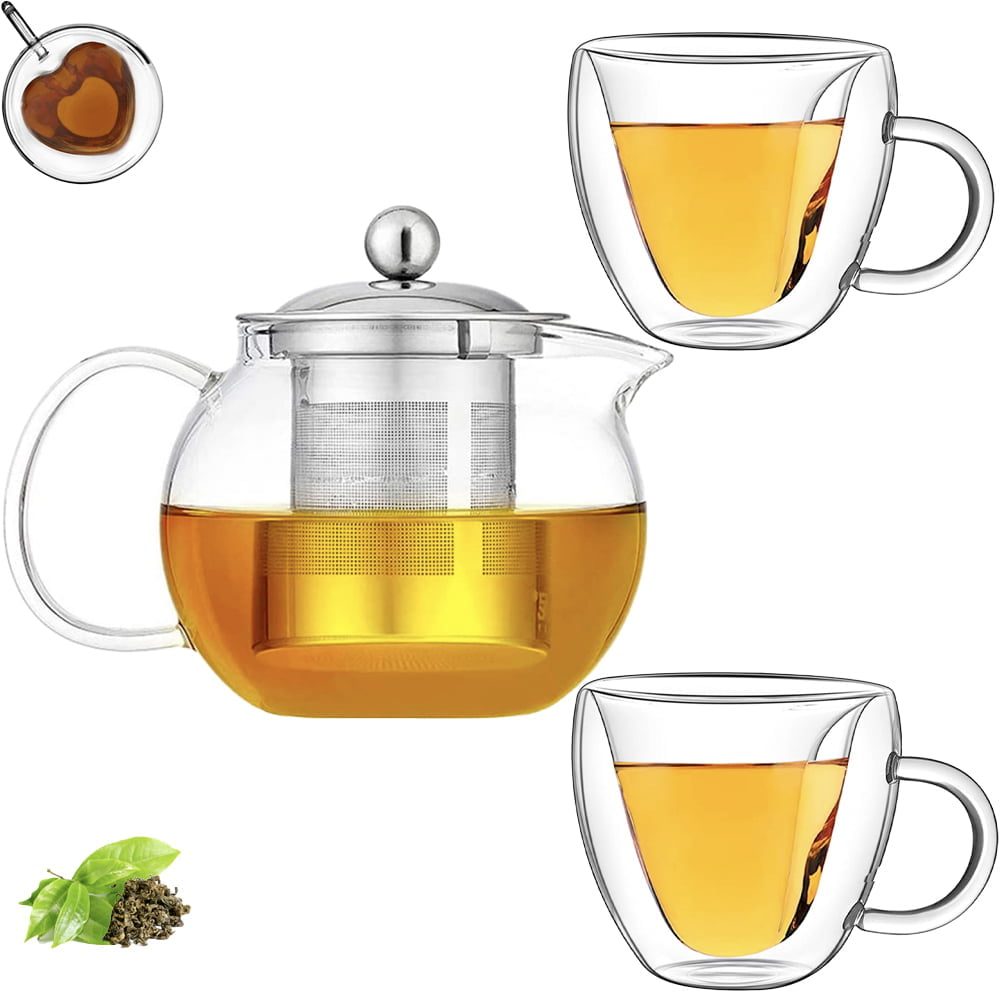 42041082-4 Set ceainic cu 2 cani, Quasar & Co.®, Love, cu infuzor, capac si 2 cani inima cu pereti dubli, 650 ml/2 x 250 ml, transparent