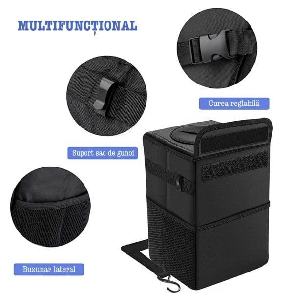 Organizator auto, Quasar & Co.®, 1 compartiment, 3 buzunare laterale, impermeabil, curea reglabila, 24 x 16 x 16 cm, negru - imagine 3