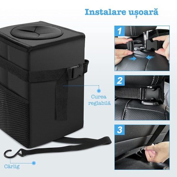 Organizator auto, Quasar & Co.®, 1 compartiment, 3 buzunare laterale, impermeabil, curea reglabila, 24 x 16 x 16 cm, negru - imagine 7