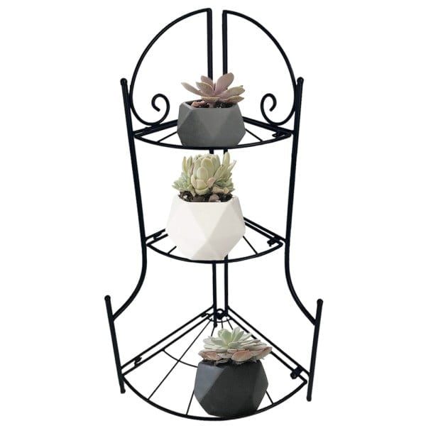 Suport de ghivece, Quasar & Co.®, pentru colt, pliabil, 3 trepte, etajat, interior/exterior, rezistent la apa, metalic, 23 x 23 x 65,5 cm, negru - imagine 3