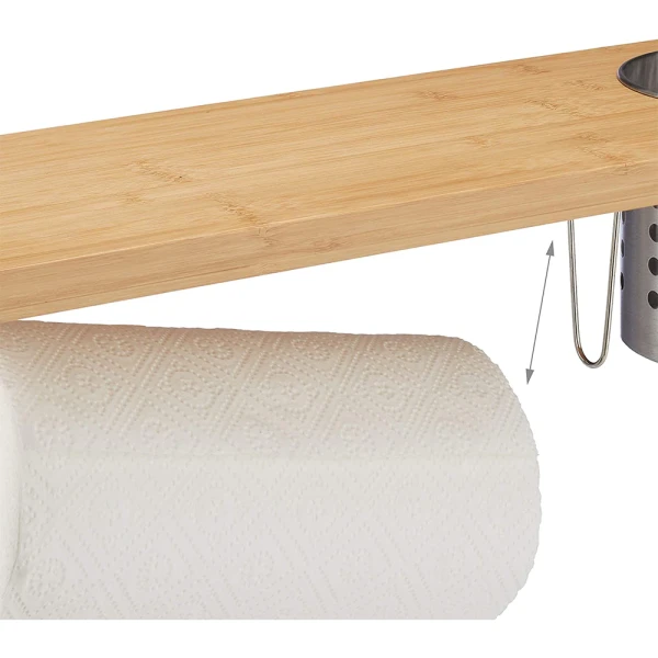Raft bucatarie cu suport tacamuri si rola hartie, Quasar & Co.®, inox/bambus, 55 x 20 x 20 cm, natur-argintiu - imagine 5