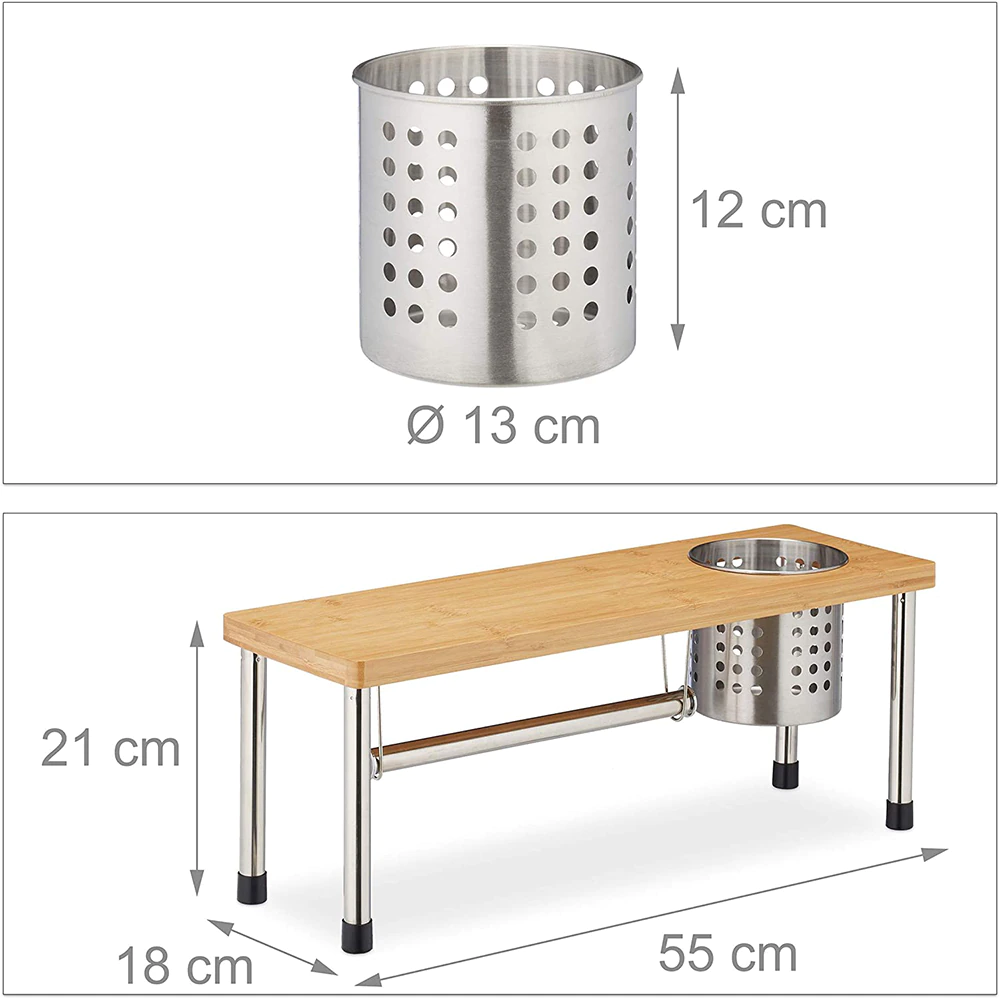 Raft bucatarie cu suport tacamuri si rola hartie, Quasar & Co.®, inox/bambus, 55 x 20 x 20 cm, natur-argintiu 6
