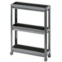Etajera universala, Quasar & Co.®, raft slim cu 3 polite, cu roti, polipropilena, 71 x 54 x 18 cm, gri 5