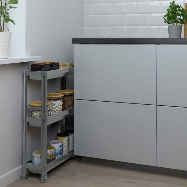 Etajera universala, Quasar & Co.®, raft slim cu 3 polite, cu roti, polipropilena, 71 x 54 x 18 cm, gri - imagine 3