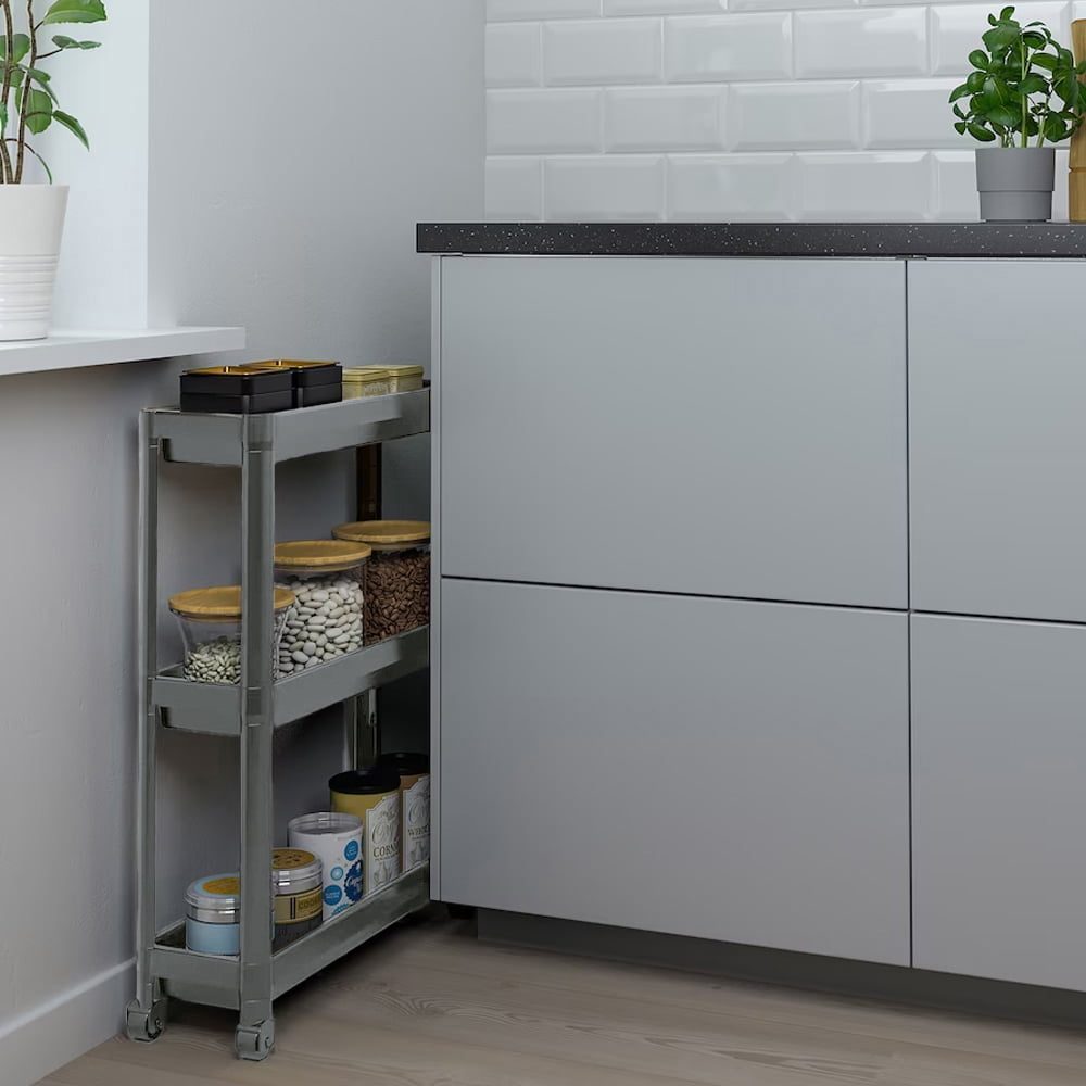 Etajera universala, Quasar & Co.®, raft slim cu 3 polite, cu roti, polipropilena, 71 x 54 x 18 cm, gri 3