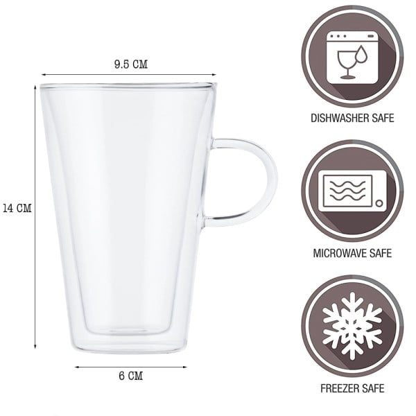 Set 2 cani cu pereti dubli Quasar & Co.®, 400 ml, termorezistente, model drept, transparent - imagine 4