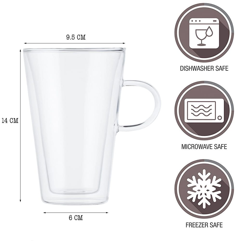 Set 2 cani cu pereti dubli Quasar & Co.®, 400 ml, termorezistente, model drept, transparent 4