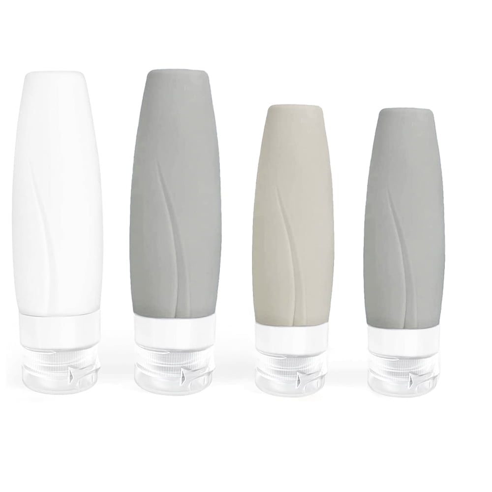 Sticlute de silicon Quasar & Co.®, set 4 buc si geanta, 2 x 60 ml, 2 x 90 ml, gri-alb 2