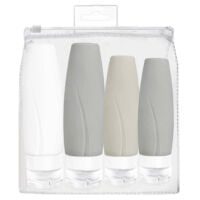 Sticlute de silicon Quasar & Co.®, set 4 buc si geanta, 2 x 60 ml, 2 x 90 ml, gri-alb 11