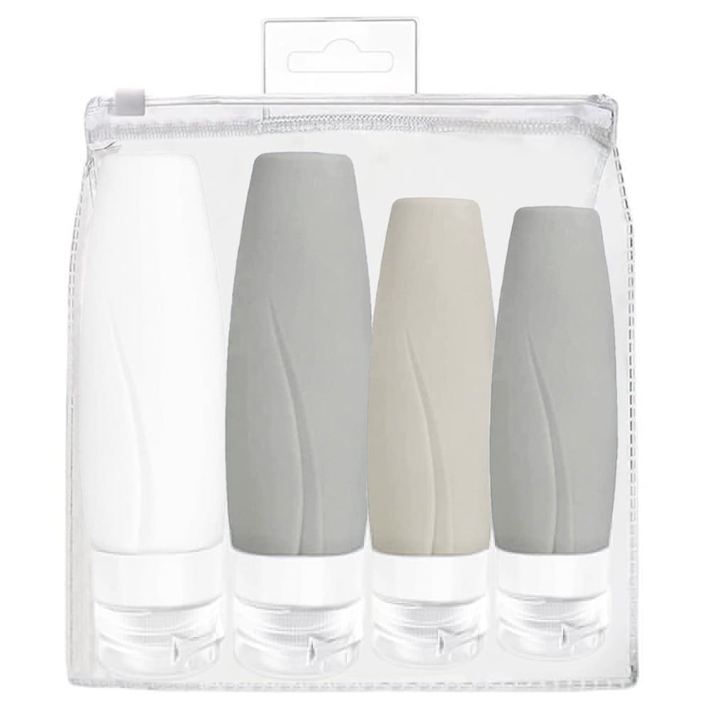 Sticlute de silicon Quasar & Co.®, set 4 buc si geanta, 2 x 60 ml, 2 x 90 ml, gri-alb