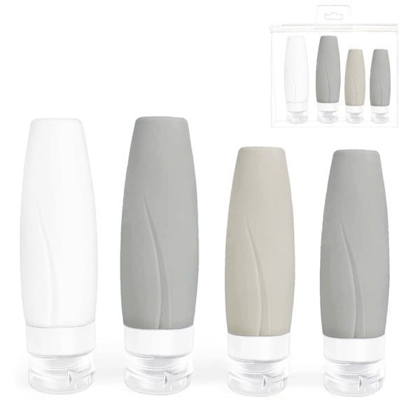 Sticlute de silicon Quasar & Co.®, set 4 buc si geanta, 2 x 60 ml, 2 x 90 ml, gri-alb - imagine 3